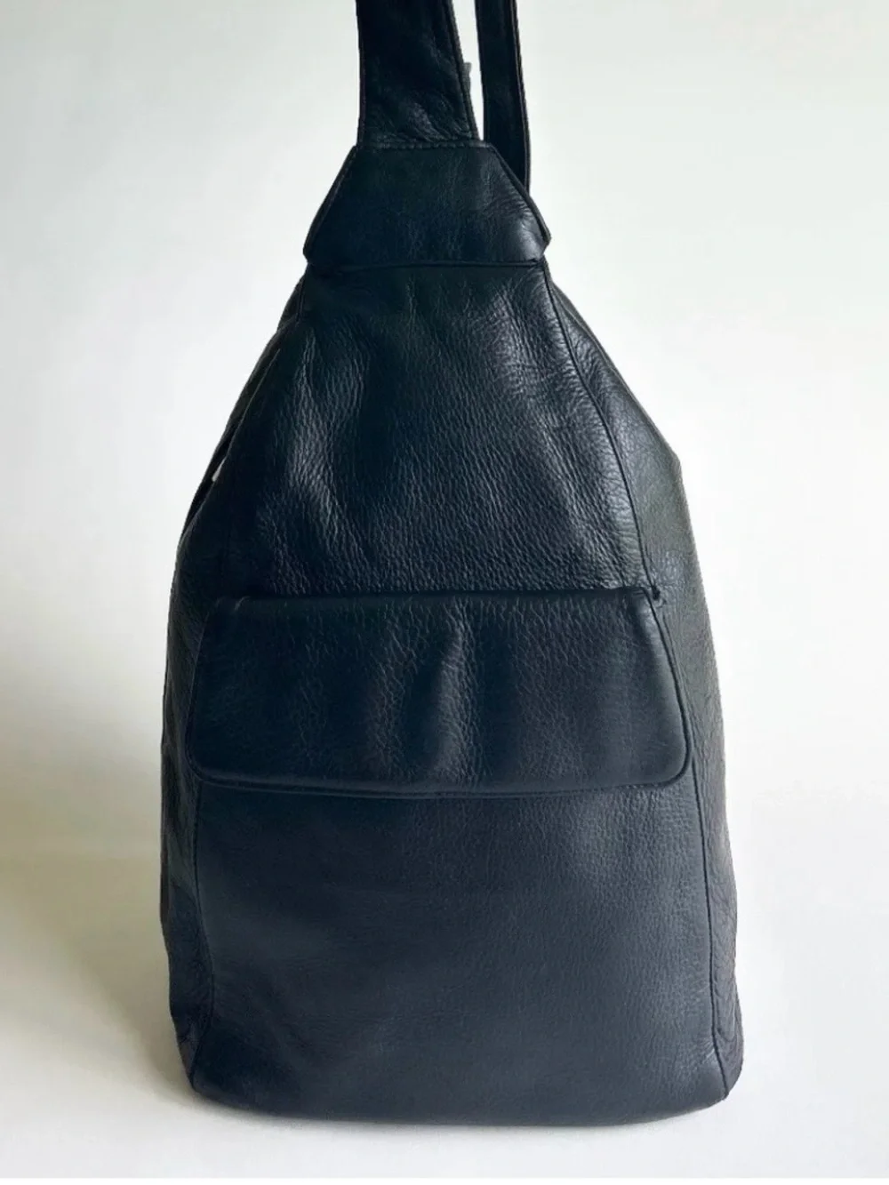 Charter Club Black Genuine Leather One Strap Backpack.